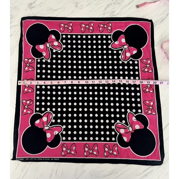 Disney Minnie Mouse Scarf Bandana Handkerchief Pink Black White Polka Dot Cotton - Picture 5 of 6